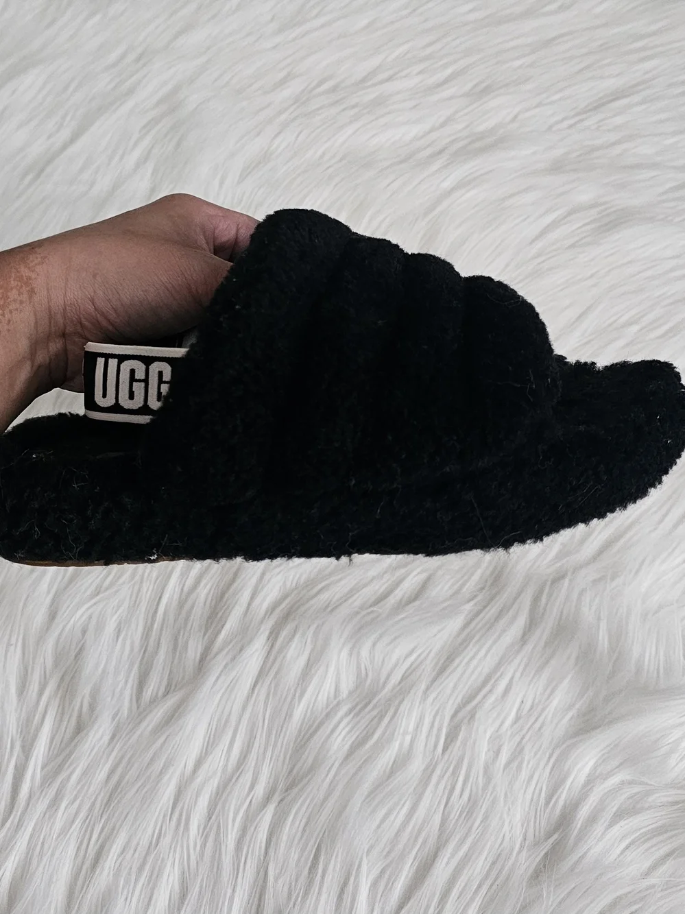 UGG Kids Black Fuzzy Slip-On Slippers